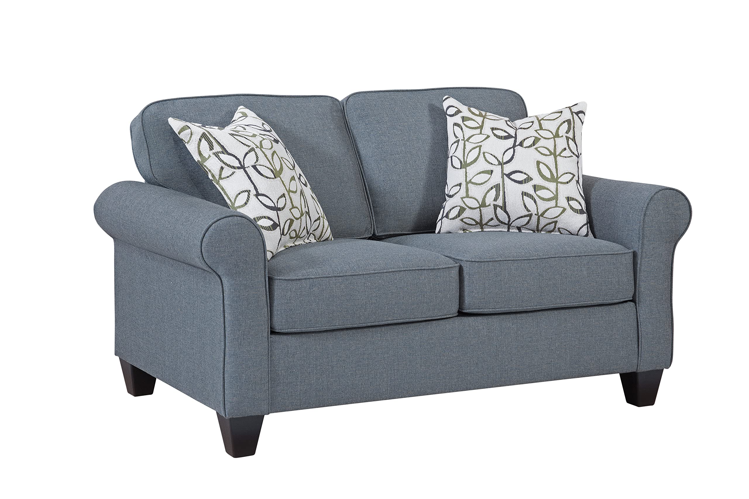 American Furniture Classics Model 8-020-A330V16 Classic Cottage Series Blue Fabric Loveseat With Rolled Arms And 2 Accent Pillows